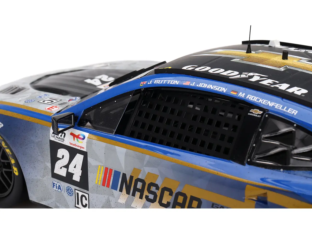 Chevrolet Camaro Zl1 #24 Jenson Button - Jimmie Johnson - Mike Rockenfeller (Post-Race Weathered Version) "Hendrick Motorsports - Nascar Next Gen Garage 56" Innovative "24 Hours Of Le Mans" (2023) 1/18 Model Car By Top Speed 2