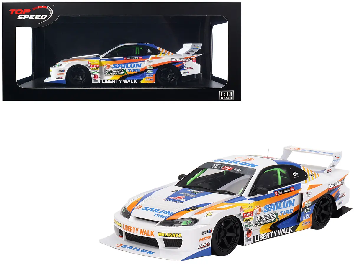 Nissan Lb-Super Silhouette S15 Silvia #555 Yukio Fausto "Formula Drift Japan" (2023) 1/18 Model Car By Top Speed 1