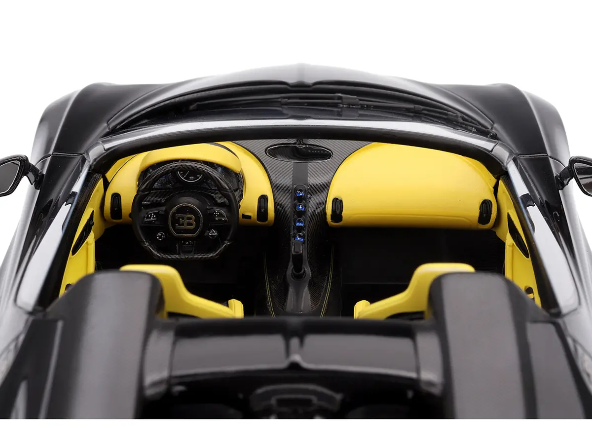 Bugatti W16 Mistral Black With Yellow Interior 1/18 Model Car By Top Speed 2