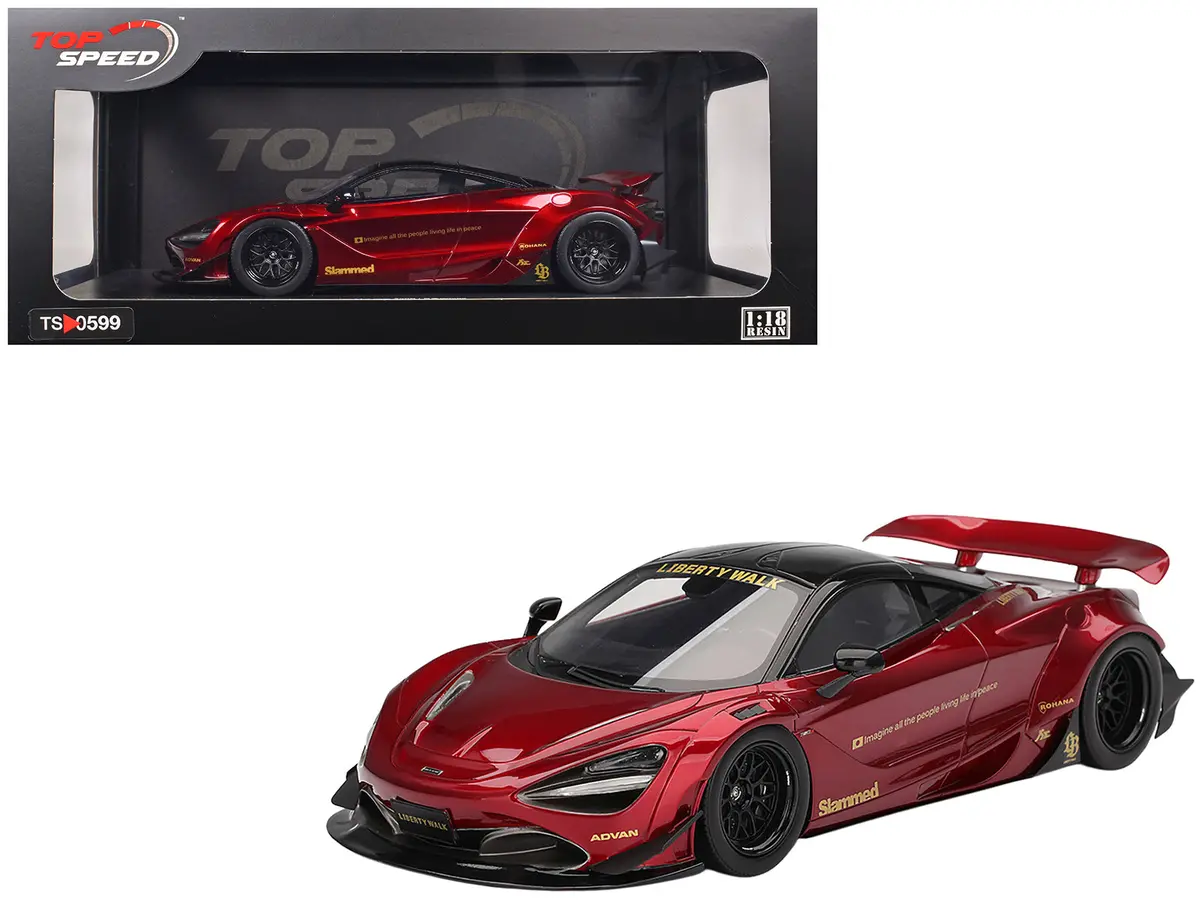 Mclaren 720S "Lb-Works" Gem Red Metallic With Black Top 1/18 Model Car By Top Speed 1