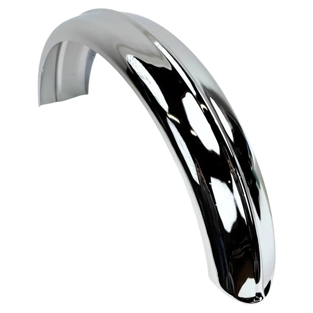 5" Wide Raw Steel Ribbed Bobber Fender - Chrome 1