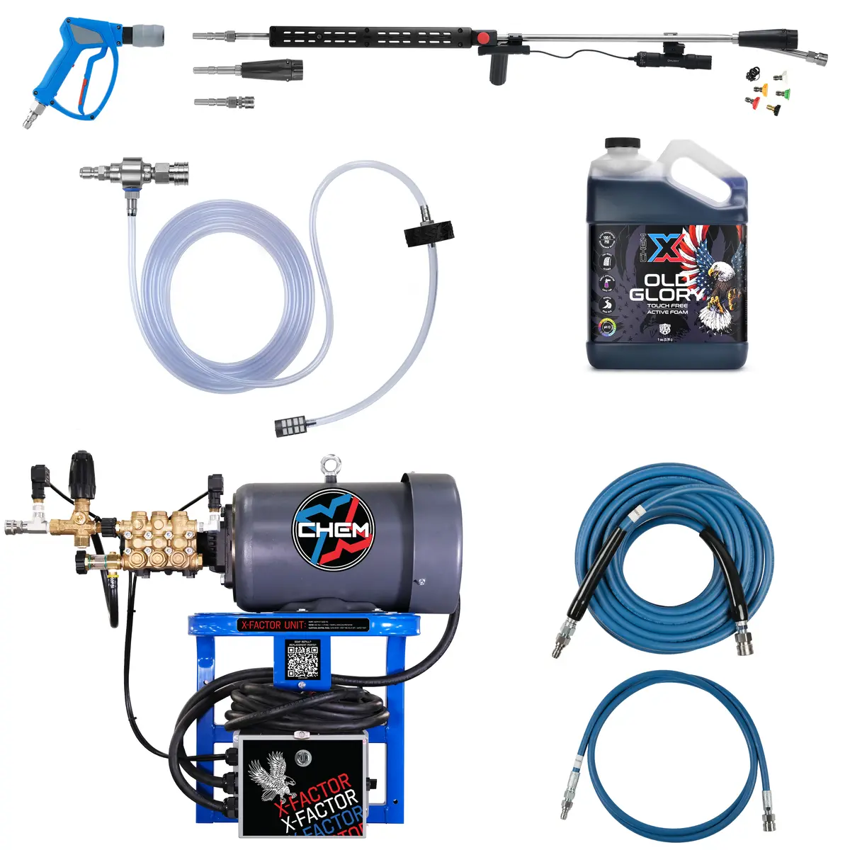 X Factor Complete Wash Bay System: Tactical Strike Wall Mounted 220V Electric - Freedom Foamer Touch Free Kit 3.5Gpm @3,000Psi 1