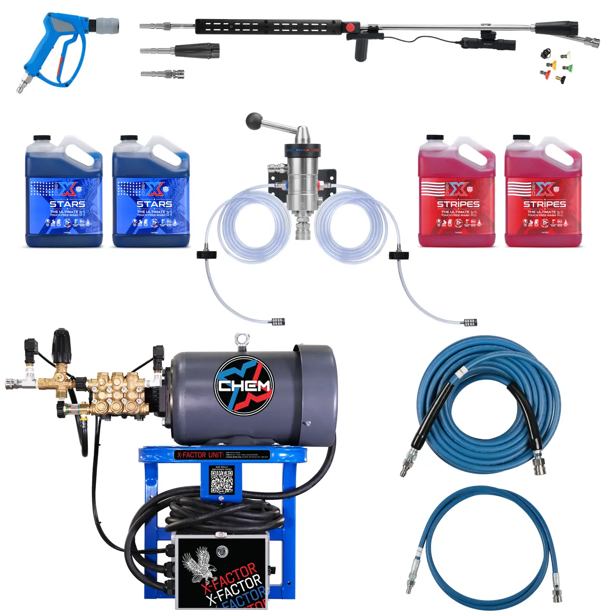 X Factor Complete Wash Bay System: Mission Ready Wall Mounted 220V Electric - Freedom Foamer Touch Free Kit 3.5Gpm @3,000Psi 1