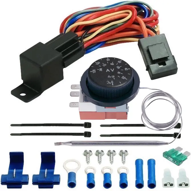 10-11 Inch 130W Electric Radiator Cooling Fan Adjustable Thermostat Wiring Kit 2
