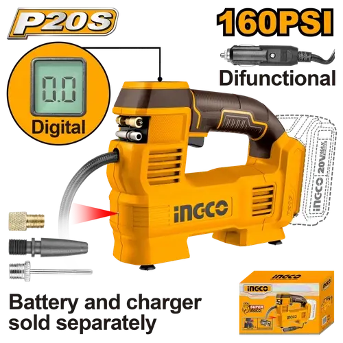 Air Compressor Cordless 𝑃20ˢ 35ℓ/Min Ingco 2