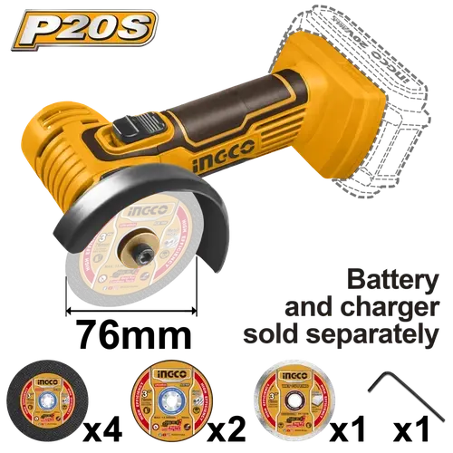 Angle Grinder Cordless 76𝑚𝑚 𝑃20ˢ Ingco 2