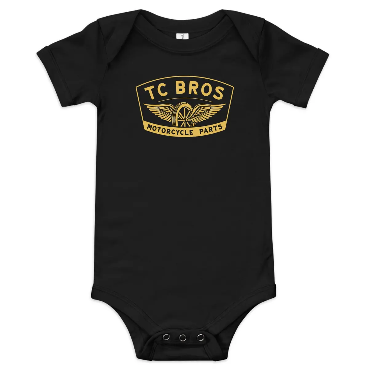 Baby Short Sleeve One Piece - Winged Wheel - Black/Gold 1
