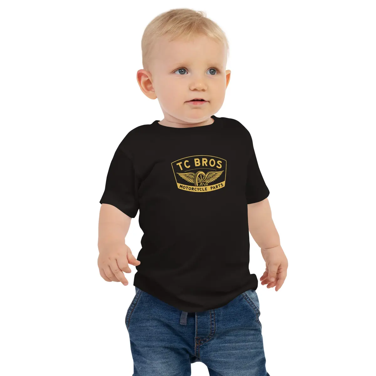 Baby Short Sleeve Tee - Winged Wheel - Black/Gold 1