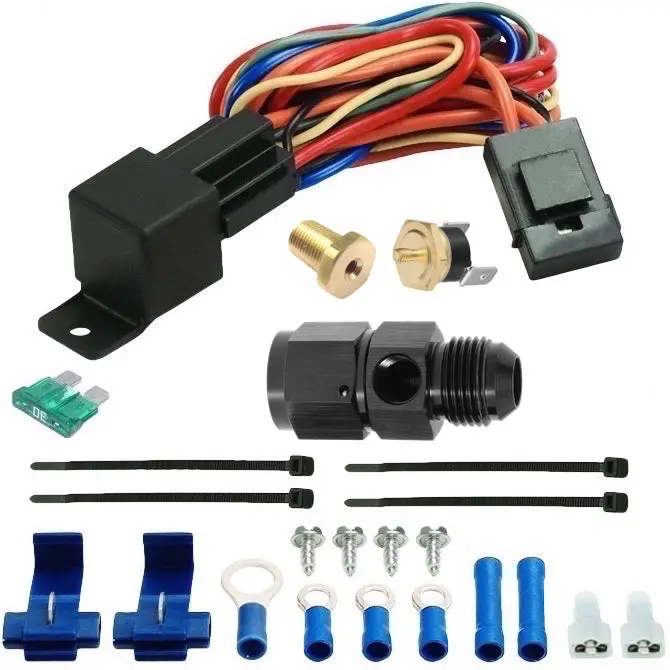 Transmission Oil Cooler Hose End Adapter Cooling Fan Temp Sensor Switch Kit 1