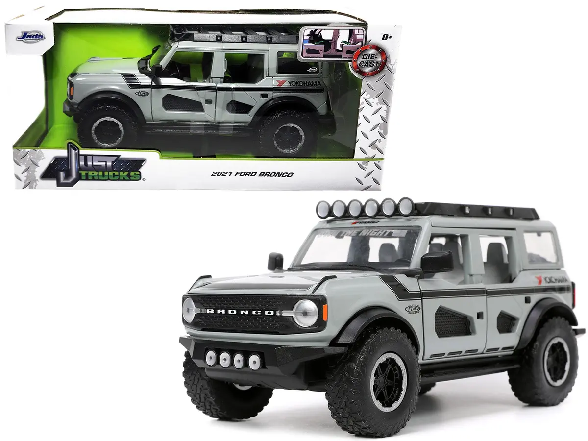 2021 Ford Bronco Gray With Black Stripes With Roof Rack "Own The Night" "Just Trucks" Series 1/24 Diecast Model By Jada 1