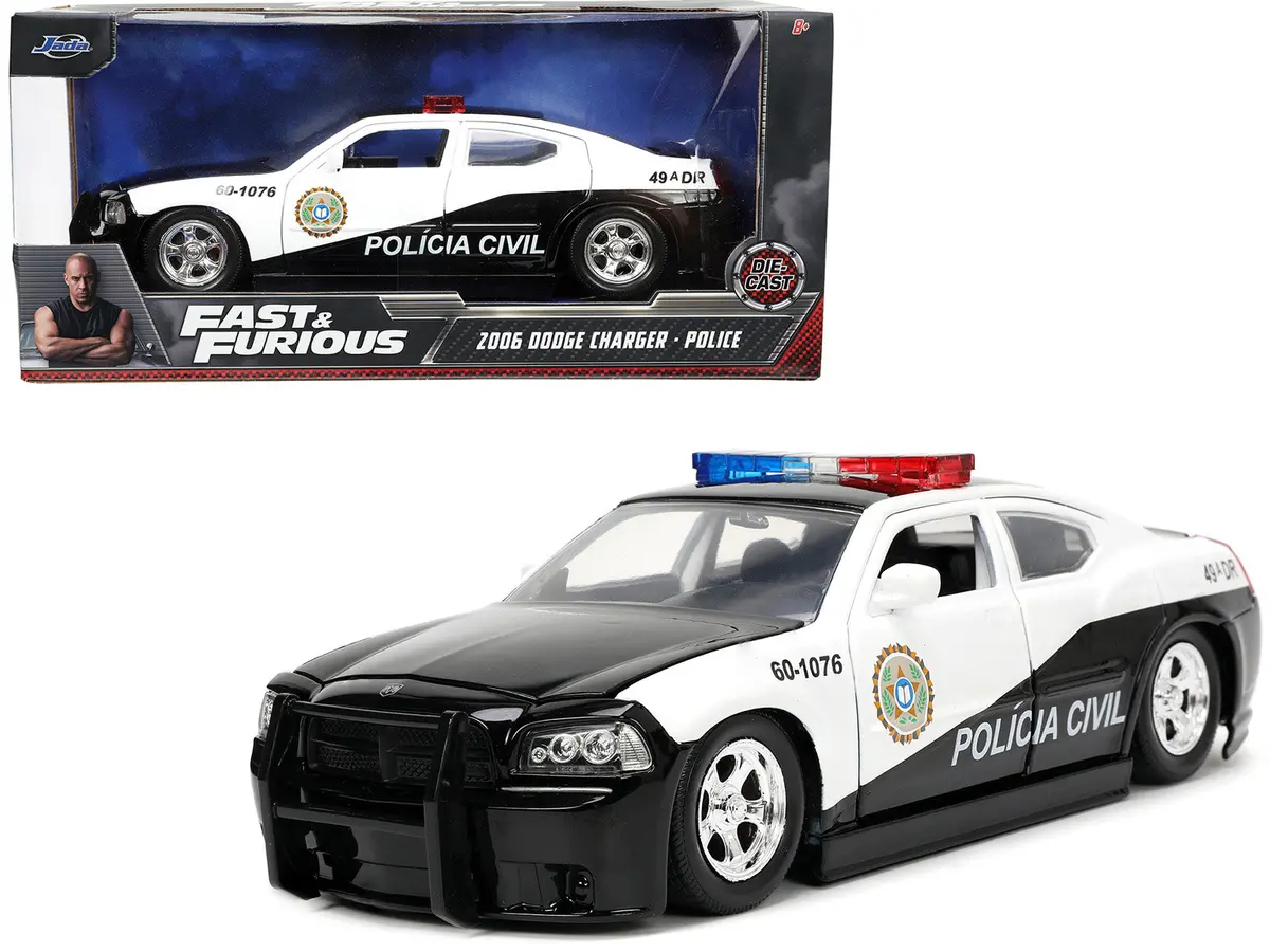 2006 Dodge Charger Police Black And White "Policia Civil" "Fast & Furious" Series 1/24 Diecast Model Car By Jada 1