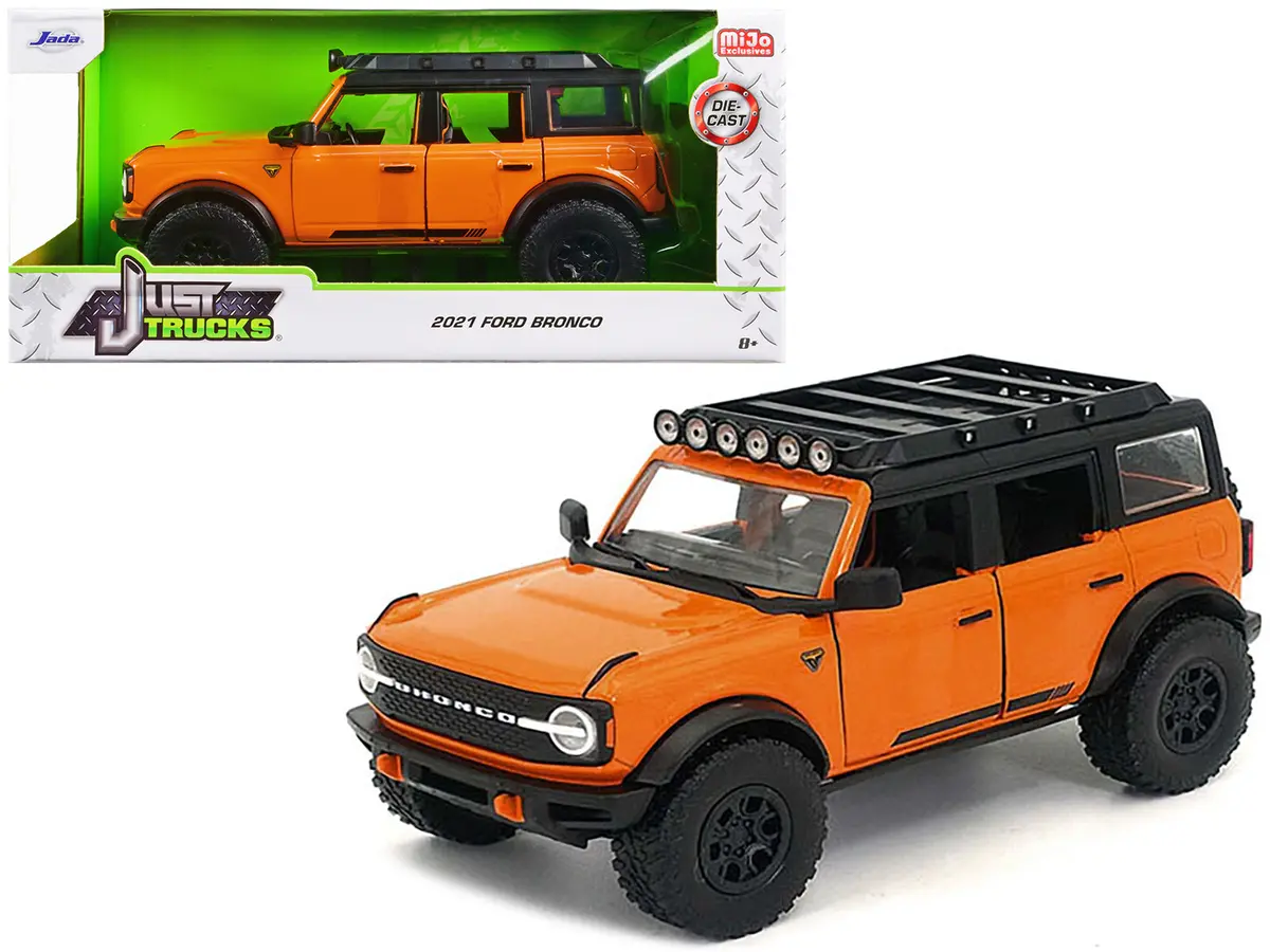 2021 Ford Bronco Orange With Black Stripes And Roof Rack "Just Trucks" Series 1/24 Diecast Model By Jada 1