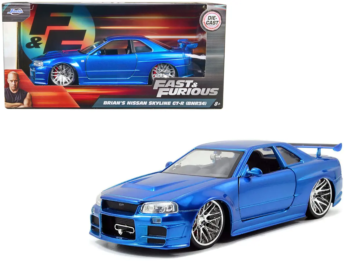 Brian's Nissan Gtr Skyline R34 Rhd Blue "Fast & Furious" Movie 1/24 Diecast Model Car By Jada 1