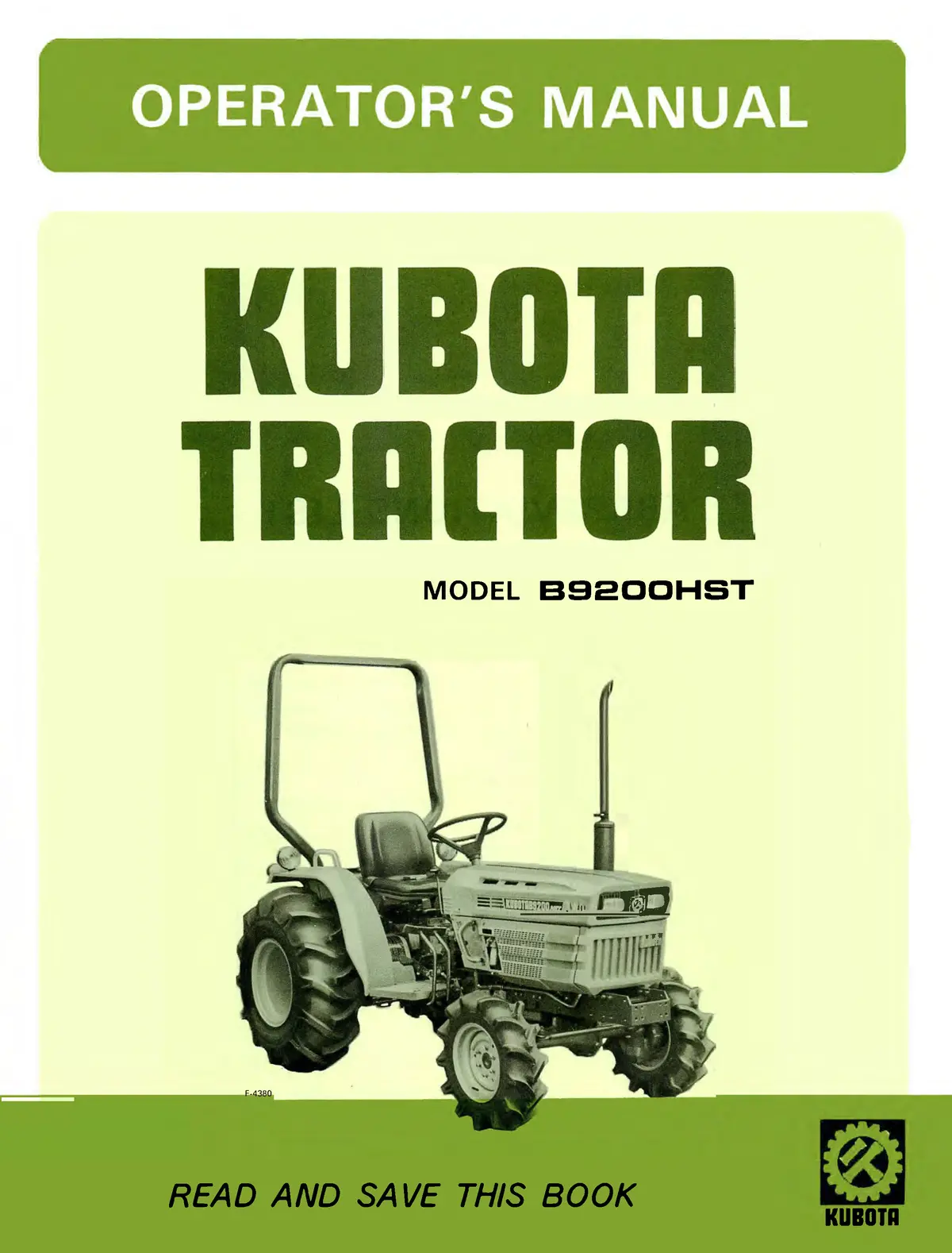 Kubota Tractor B9200hst Operator's Manual 1