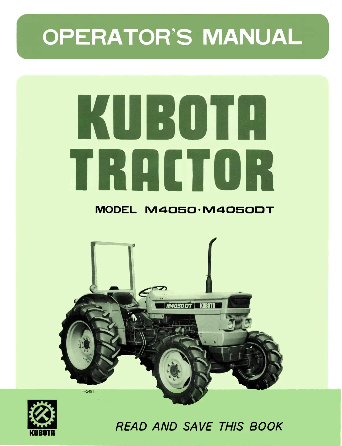 Kubota Tractor Models M4050, M4050dt Operator's Manual 1