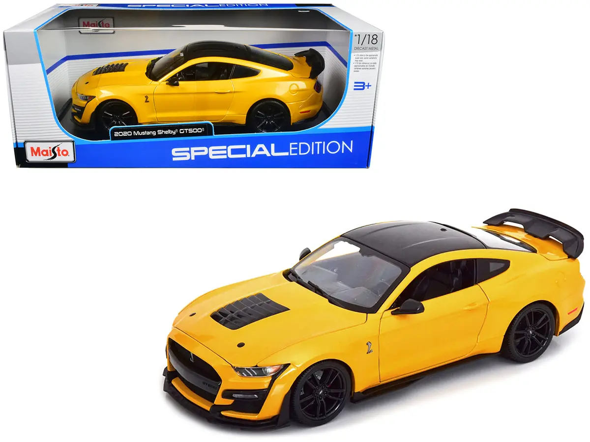 2020 Ford Mustang Shelby Gt500 Yellow With Black Top "Special Edition" 1/18 Diecast Model Car By Maisto 1
