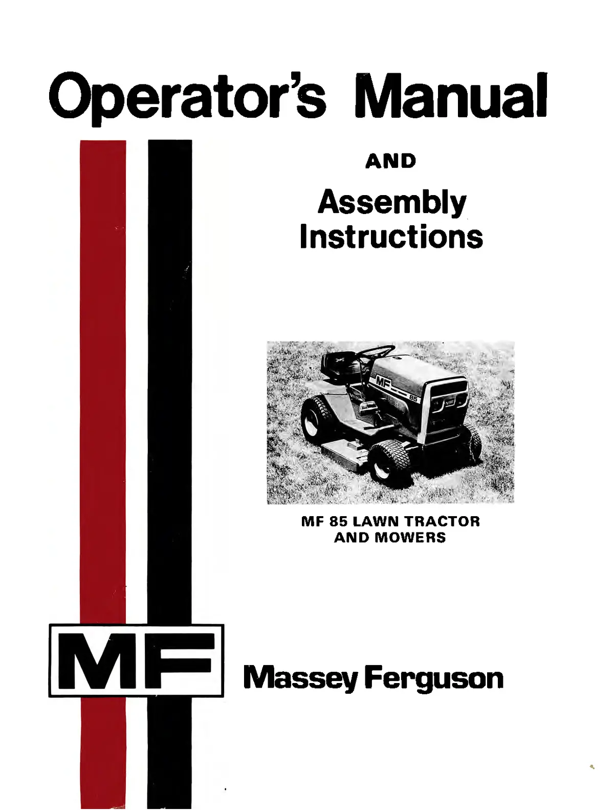 Massey Ferguson Mf 85 Lawn Tractor And Mowers Operator's Manual 1