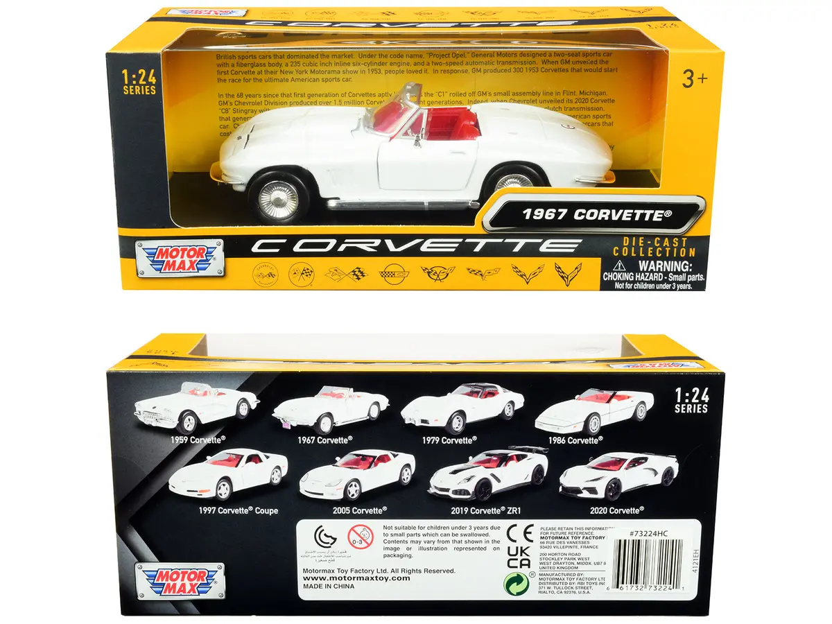 1967 Chevrolet Corvette C2 Convertible White With Red Interior "History Of Corvette" Series 1/24 Diecast Model Car By Motormax 2