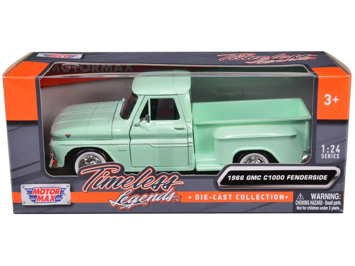 1966 Gmc C1000 Fenderside Pickup Truck Light Green "Timeless Legends" Series 1/24 Diecast Model By Motormax 1
