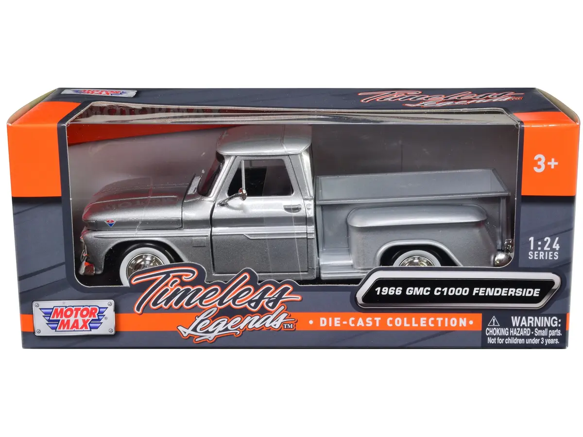 1966 Gmc C1000 Fenderside Pickup Truck Silver Metallic "Timeless Legends" Series 1/24 Diecast Model By Motormax 1