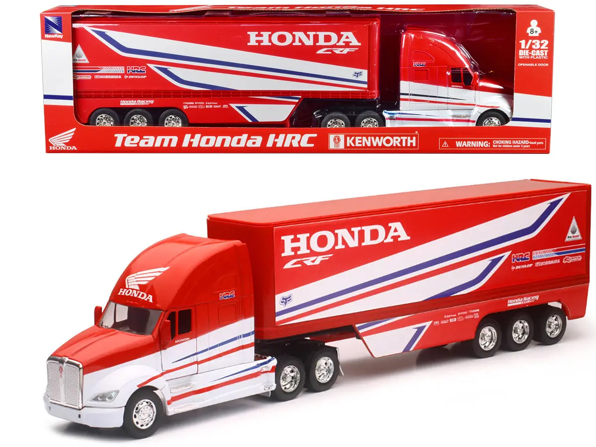 Kenworth Semi-Truck Red And White "Team Honda Hrc" 1/32 Diecast Model By New Ray 1