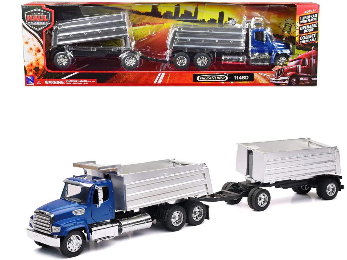 Freightliner 114Sd Dump Truck With Twin Dump Body Blue "Long Haul Trucker" Series 1/32 Diecast Model By New Ray 1