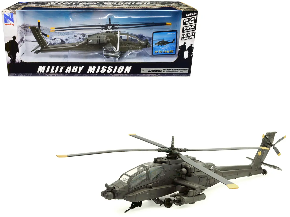 Boeing Ah-64 Apache Attack Helicopter Olive Drab "United States Army" "Military Mission" Series 1/55 Diecast Model By New Ray 1
