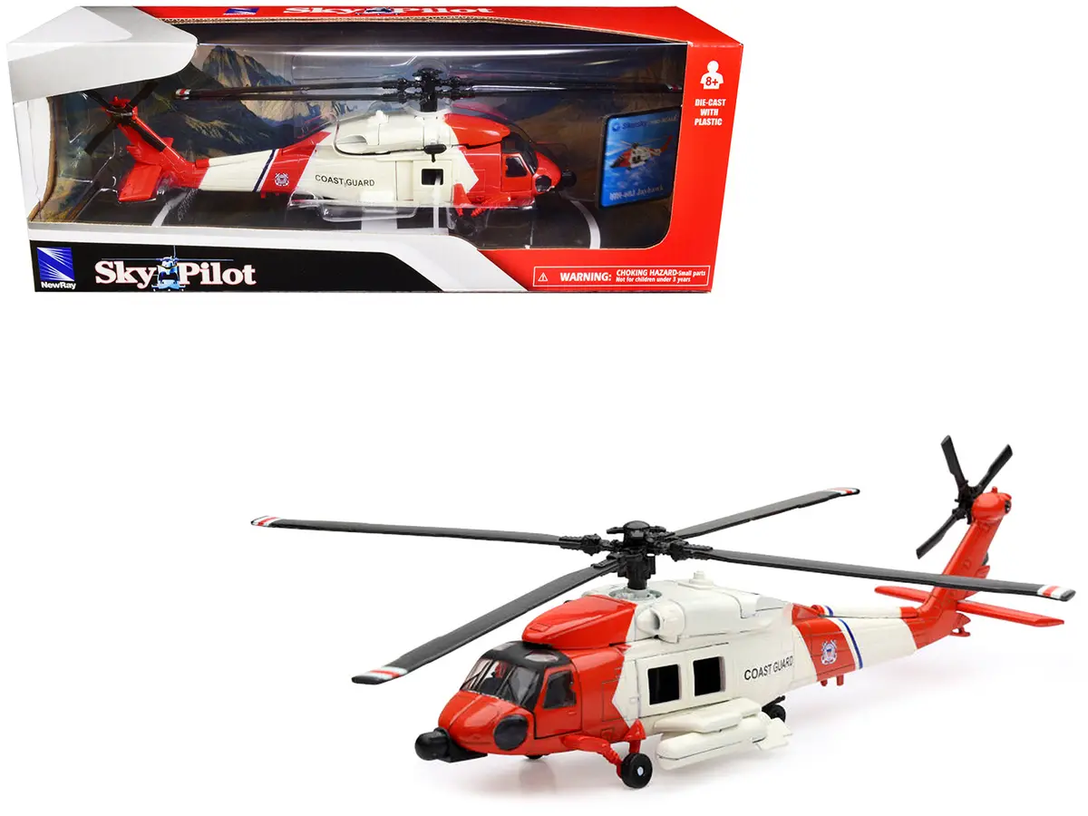 Sikorsky Hh-60J Jayhawk Helicopter Red And White "United States Coast Guard" "Sky Pilot" Series 1/60 Diecast Model By New Ray 1