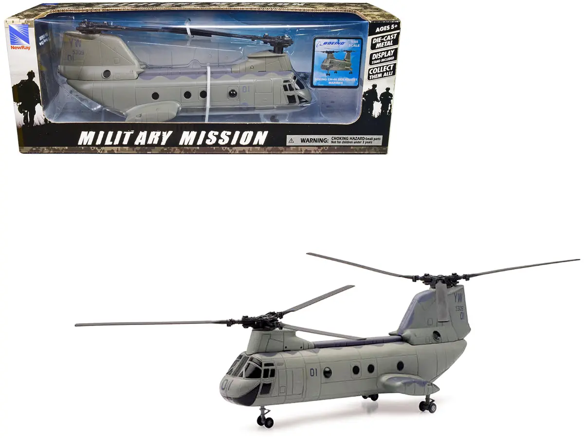 Boeing Ch-46 Sea Knight Helicopter Olive Drab "United States Marines" "Military Mission" Series 1/55 Diecast Model By New Ray 1