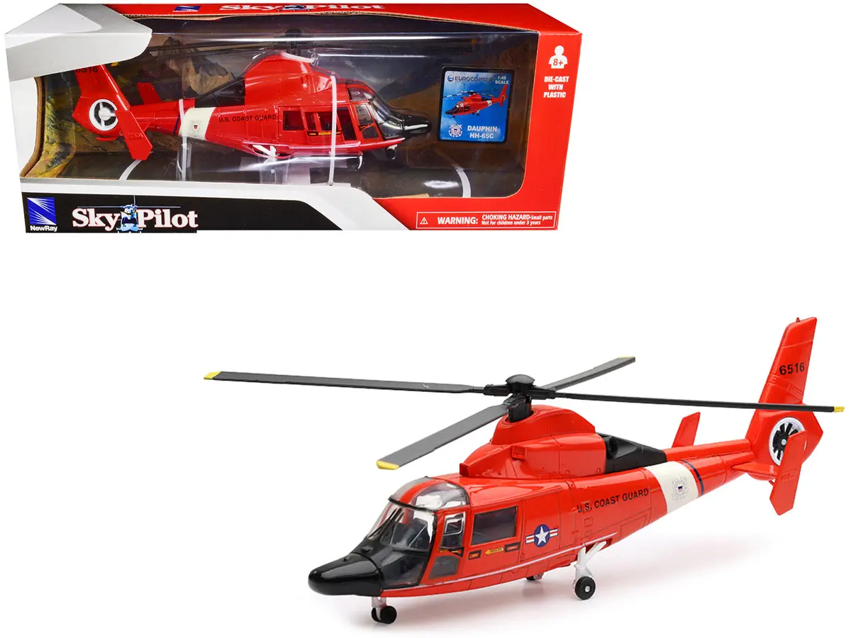 Eurocopter Dauphin Hh-65C Helicopter Red "United States Coast Guard" "Sky Pilot" Series 1/48 Diecast Model By New Ray 1