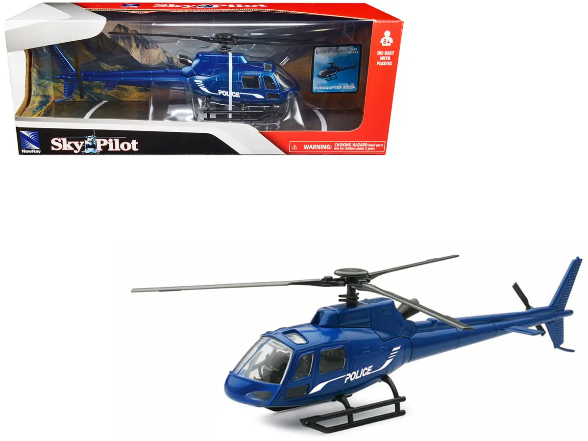 Eurocopter As350 Helicopter Blue Metallic "Police" "Sky Pilot" Series 1/43 Diecast Model By New Ray 1