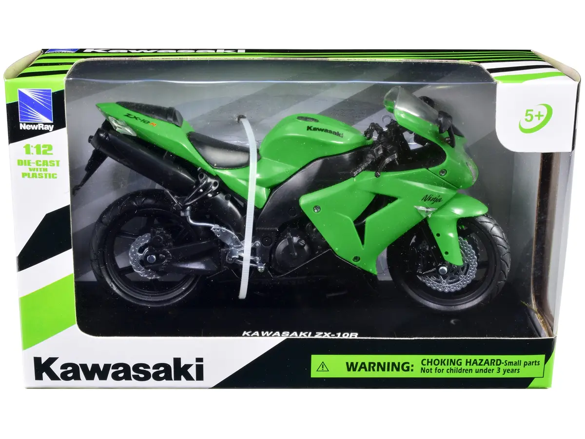 Kawasaki Zx-10R Ninja Motorcycle Green 1/12 Diecast Model By New Ray 1