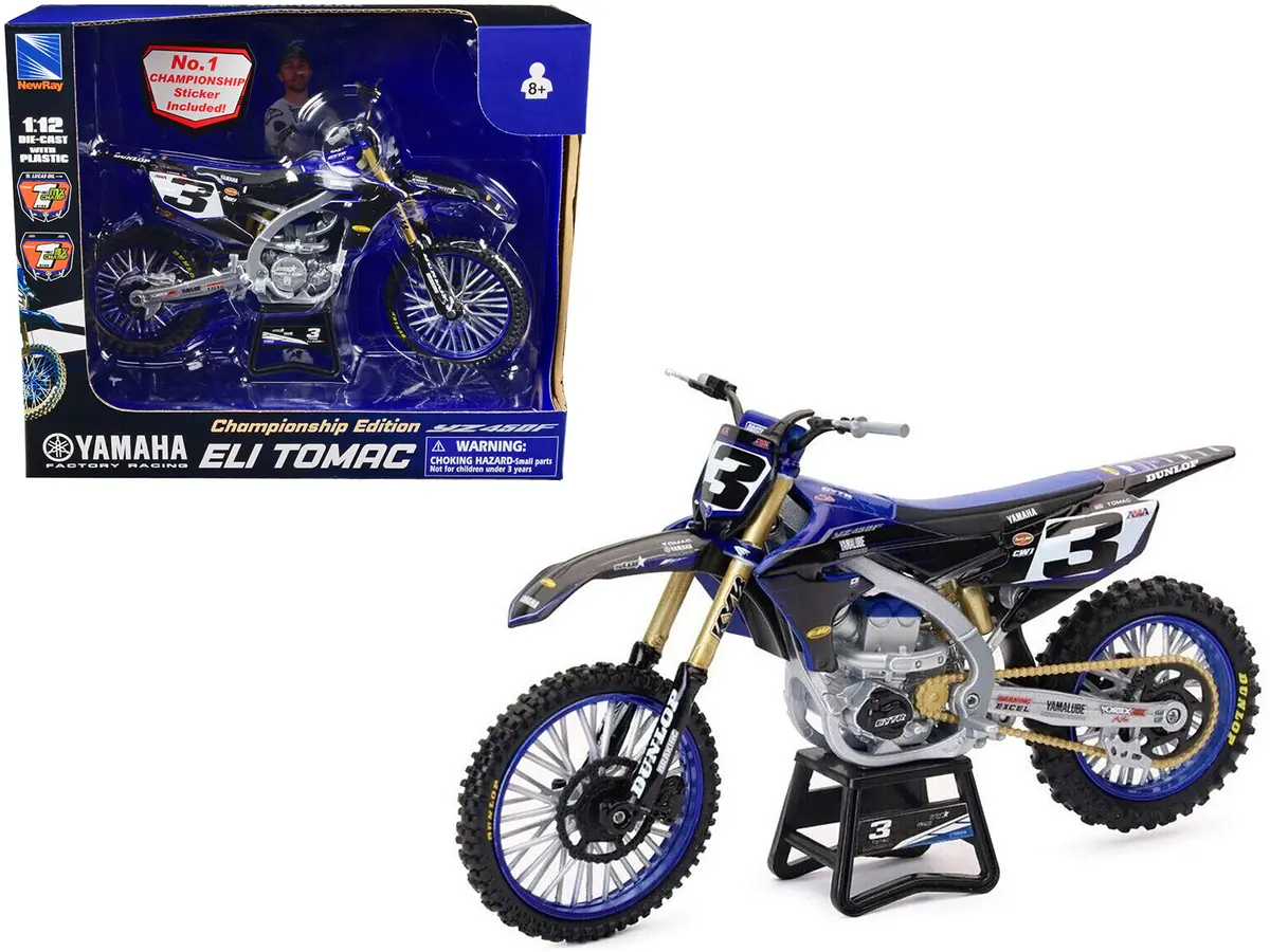 Yamaha Yz450f Championship Edition Motorcycle #3 Eli Tomac "Yamaha Factory Racing" 1/12 Diecast Model By New Ray 1