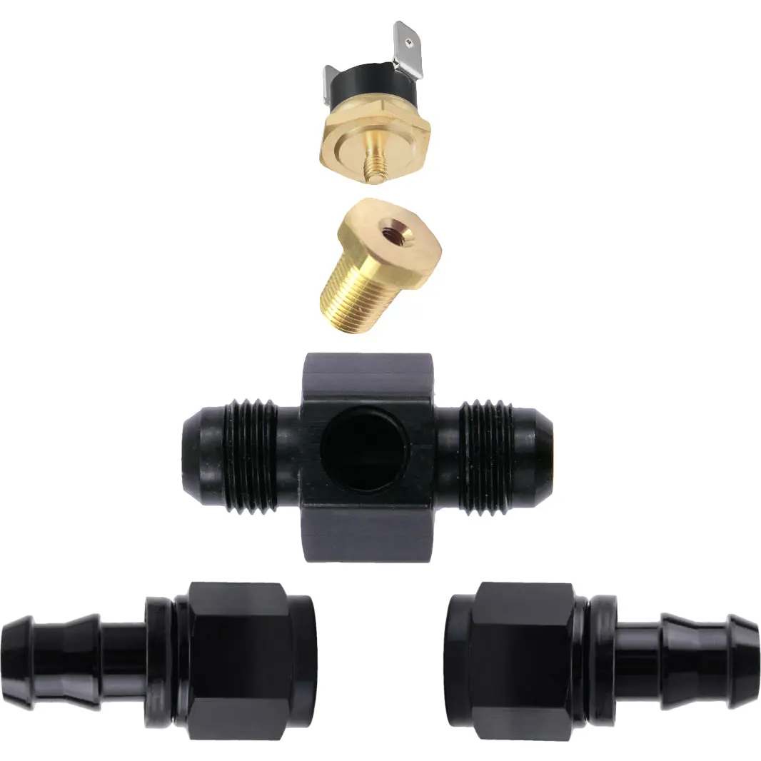 Transmission Cooler Hose Adapter Electric Fan Thermostat Temp Switch Kit 5