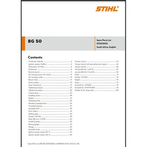 Parts List & Diagram Bg50 Stihl 1