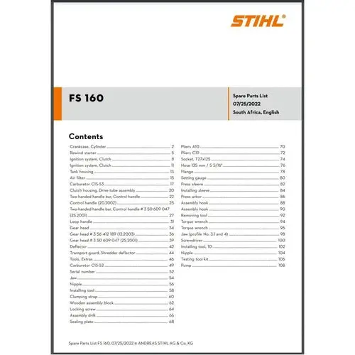 Parts List & Diagram Fs160 Stihl 1