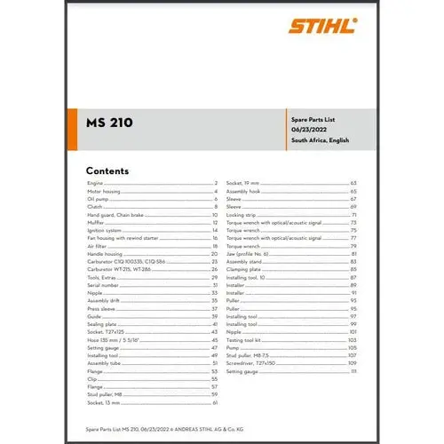 Parts List & Diagram Ms210 Stihl 1