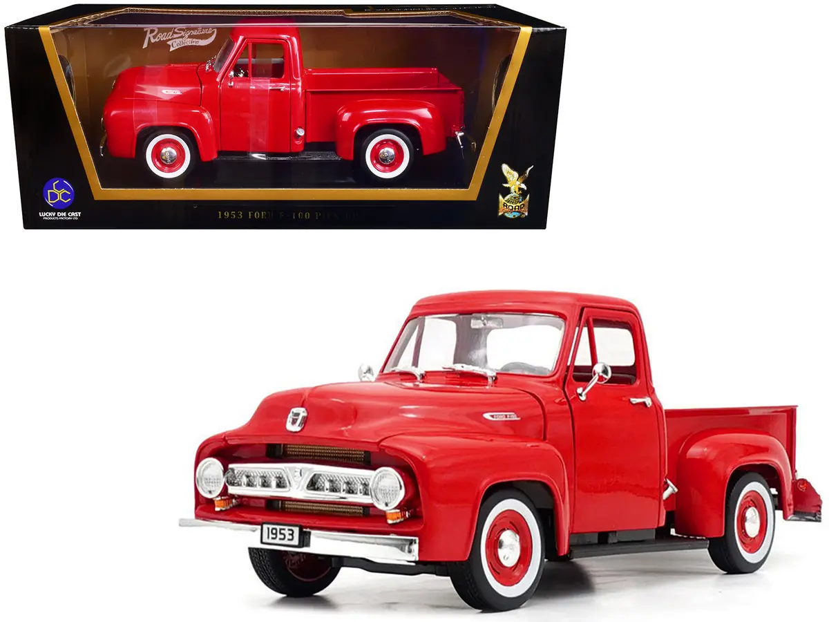 1953 Ford F-100 Pickup Truck Red 1/18 Diecast Model By Road Signature 1