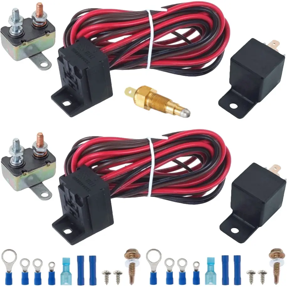 Dual Electric Fan Ground Thermostat Temp Switch Relay Wiring Harness Kit 1