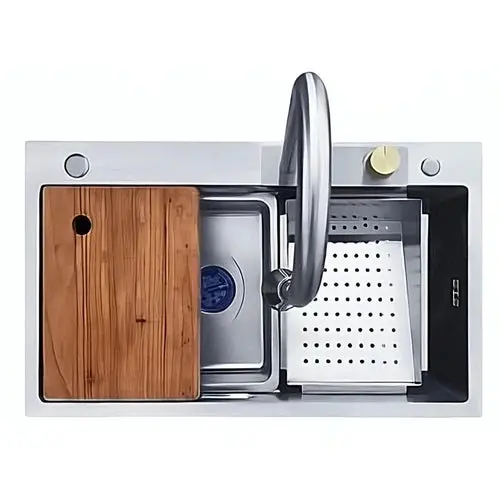 Sink Drop In Sleek Workstation + Waterfall Mixer 1