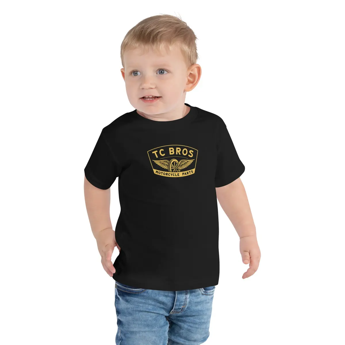 Toddler Short Sleeve Tee - Winged Wheel - Black/Gold 1