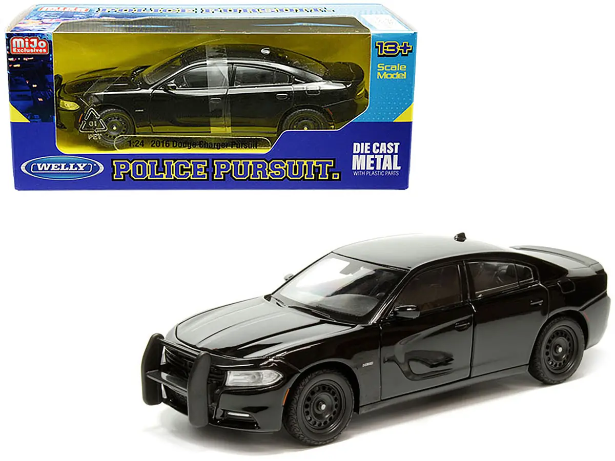2016 Dodge Charger Pursuit Police Interceptor Black Unmarked "Police Pursuit" Series 1/24 Diecast Model Car By Welly 1