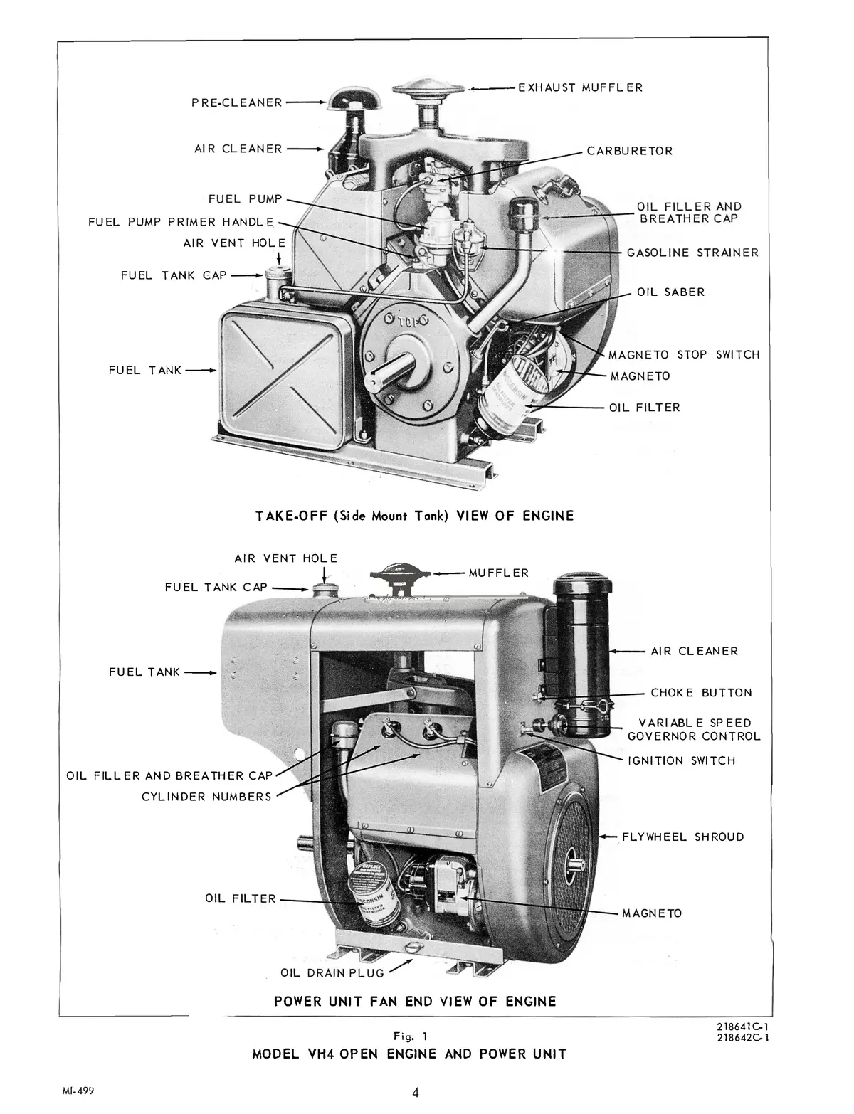 Wisconsin Air-Cooled 4 Cylinder Engines Models Vh4 And Vh4d Instruction Book And Parts List 2