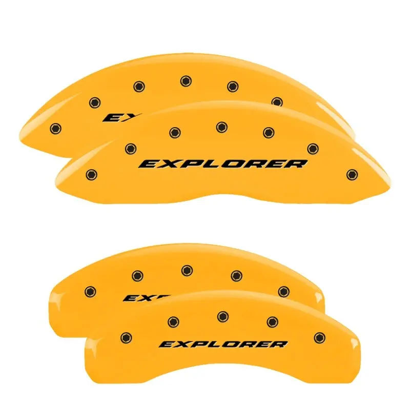 Mgp Engraved Brake Caliper Covers For Ford Explorer – Front And Rear Set With Yellow Finish And Black Chrome Accents 1