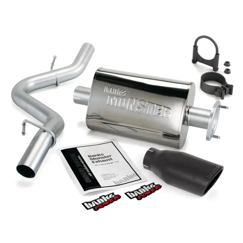Banks Power Monster Exhaust System For 2000–2003 Jeep Wrangler (2.5L/4.0L) – Stainless Steel, Single Exit, Black Tip 1