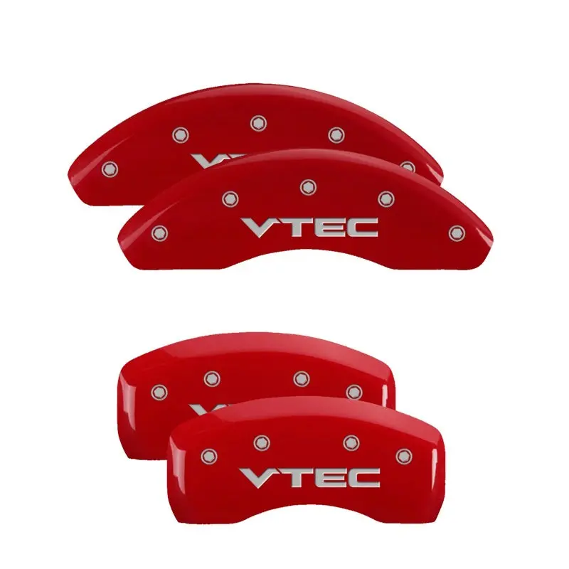 Mgp Engraved Brake Caliper Covers For Honda I-Vtec – Front And Rear Set With Red Finish And Silver Chrome Accents 1
