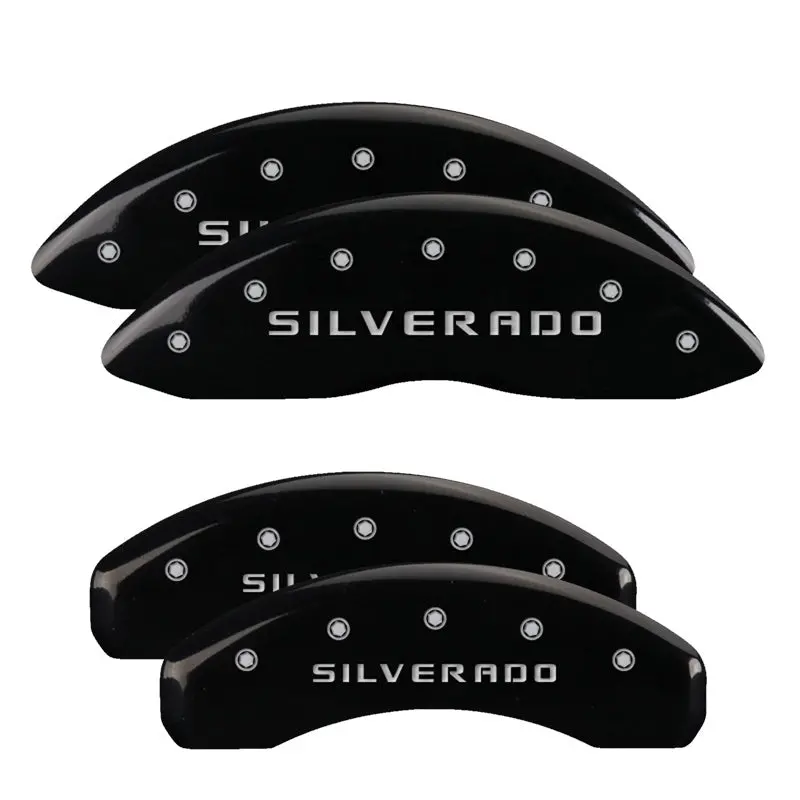 Mgp Engraved Brake Caliper Covers For Chevrolet Silverado – Front And Rear, Black Finish With Silver Accents 1