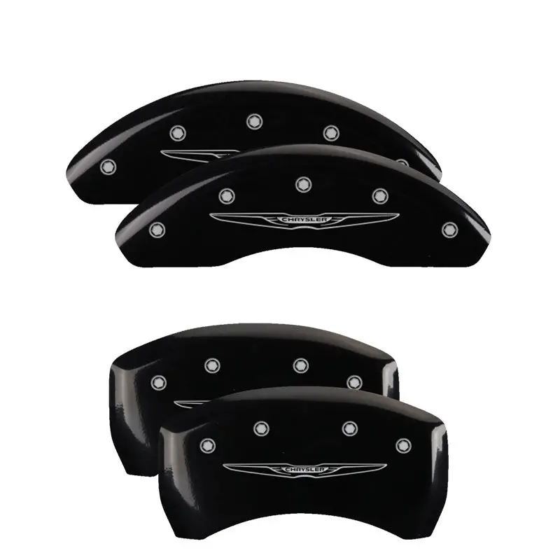 Mgp Engraved Brake Caliper Covers For Chrysler Wing-Style Vehicles – Front And Rear Set In Black With Silver Accents 1
