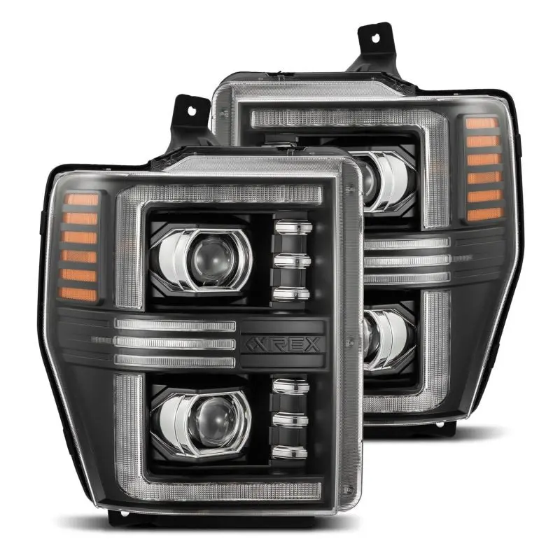 Alpharex Pro-Series Projector Headlights – Black Housing – For 2008–2010 Ford F-250/F-350/F-450/F-550 With Adaptive Lighting & Sequential Turn Signals 1