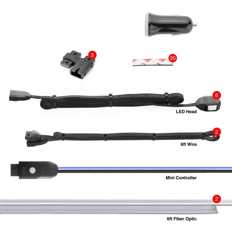 Xk Glow Fiber Optic Roll 6Pc Led Head Xkchrome Controlled Fiber Optic Led Accent Light Kit 2Pc 6Ft 2